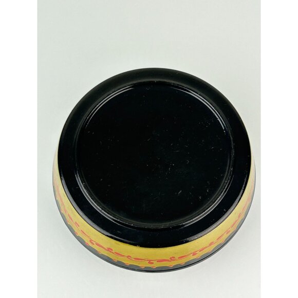 Russian Black Lacquer Round Powder Trinket Box Gold Hand Painted Vanity VTG READ - Picture 11 of 16